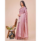 Generic Women's Linen Cotton Printed Saree With Unstitched Blouse 5.5Mtr (Purple) - MYLUXURY LANE ENTERPRISE