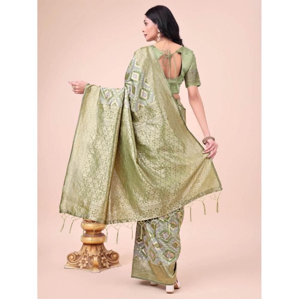 Generic Women's Cotton Printed Saree With Unstitched Blouse 5.5Mtr (Mhendi Green) - MYLUXURY LANE ENTERPRISE