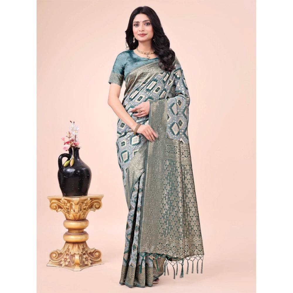 Generic Women's Cotton Printed Saree With Unstitched Blouse 5.5Mtr (Green) - MYLUXURY LANE ENTERPRISE