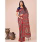 Generic Women's Cotton Printed Saree With Unstitched Blouse 5.5Mtr (Red) - MYLUXURY LANE ENTERPRISE