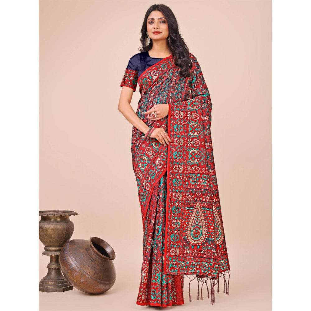 Generic Women's Cotton Printed Saree With Unstitched Blouse 5.5Mtr (Red) - MYLUXURY LANE ENTERPRISE