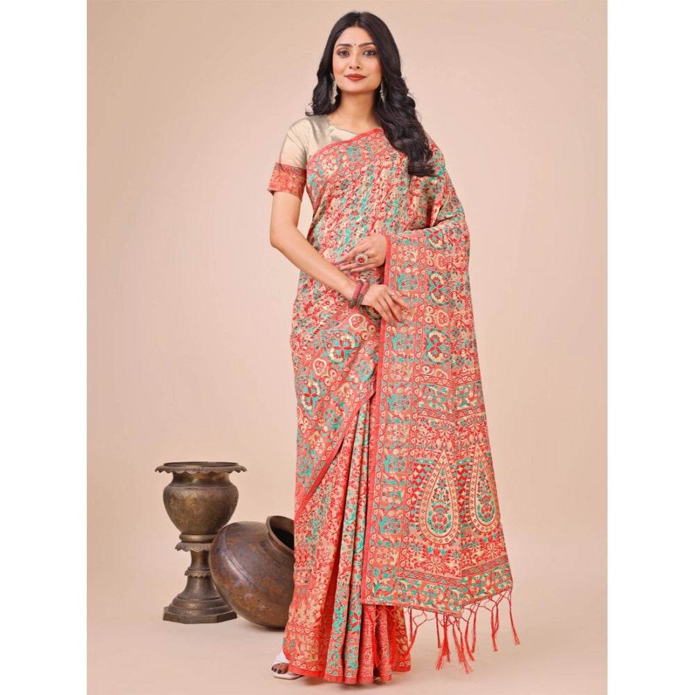 Generic Women's Cotton Printed Saree With Unstitched Blouse 5.5Mtr (Cream) - MYLUXURY LANE ENTERPRISE