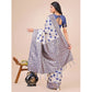 Generic Women's Linen Cotton Printed Saree With Unstitched Blouse 5.5Mtr (Blue) - MYLUXURY LANE ENTERPRISE