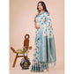 Generic Women's Linen Cotton Printed Saree With Unstitched Blouse 5.5Mtr (Teal) - MYLUXURY LANE ENTERPRISE