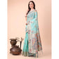 Generic Women's Linen Cotton Printed Saree With Unstitched Blouse 5.5Mtr (Sky Blue) - MYLUXURY LANE ENTERPRISE