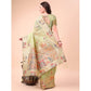 Generic Women's Linen Cotton Printed Saree With Unstitched Blouse 5.5Mtr (Light Green) - MYLUXURY LANE ENTERPRISE