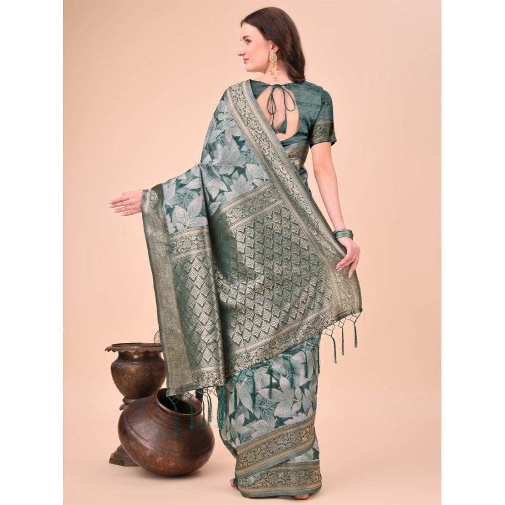 Generic Women's Cotton Printed Saree With Unstitched Blouse 5.5Mtr (Green) - MYLUXURY LANE ENTERPRISE
