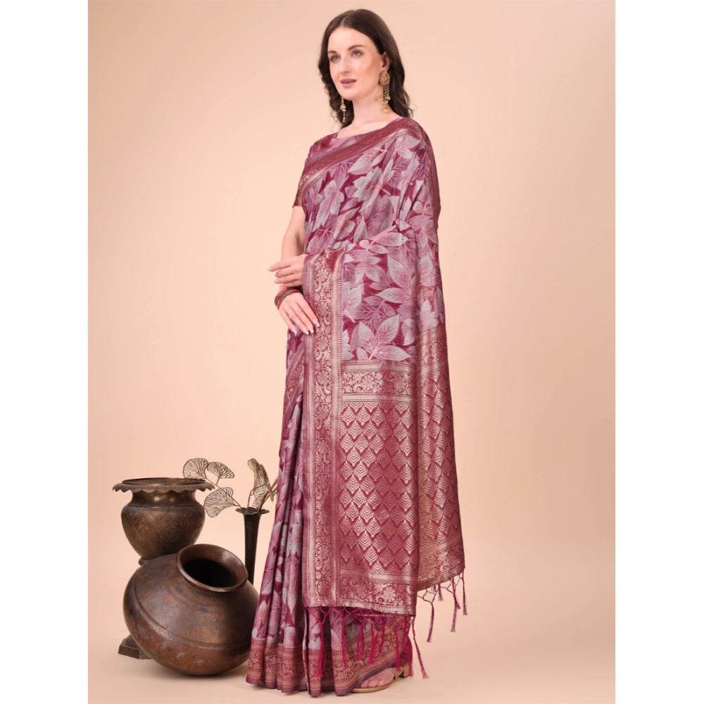 Generic Women's Cotton Printed Saree With Unstitched Blouse 5.5Mtr (Magenta) - MYLUXURY LANE ENTERPRISE