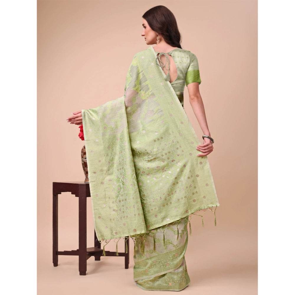 Generic Women's Cotton Printed Saree With Unstitched Blouse 5.5Mtr (Light Green) - MYLUXURY LANE ENTERPRISE
