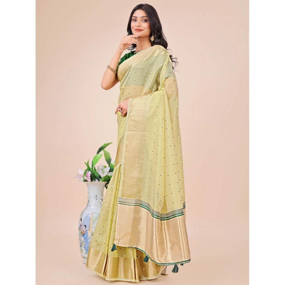 Generic Women's Organza Printed Saree With Unstitched Blouse 5.5Mtr (Light Green) - MYLUXURY LANE ENTERPRISE