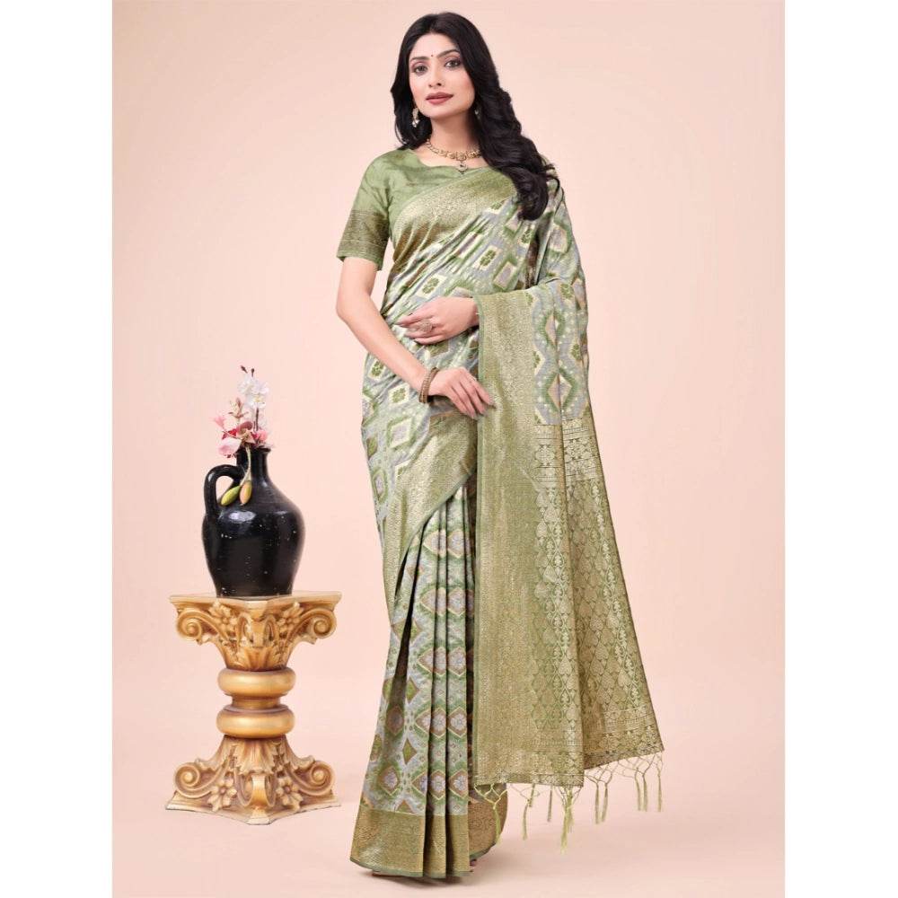 Generic Women's Cotton Printed Saree With Unstitched Blouse 5.5Mtr (Mhendi Green) - MYLUXURY LANE ENTERPRISE