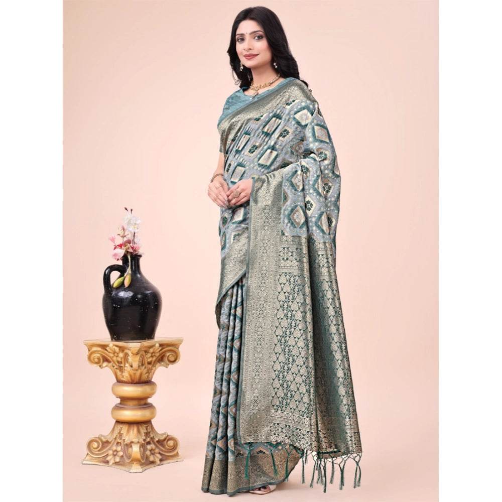 Generic Women's Cotton Printed Saree With Unstitched Blouse 5.5Mtr (Green) - MYLUXURY LANE ENTERPRISE