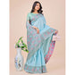 Generic Women's Lichi Silk Printed Saree With Unstitched Blouse 5.5Mtr (Teal) - MYLUXURY LANE ENTERPRISE