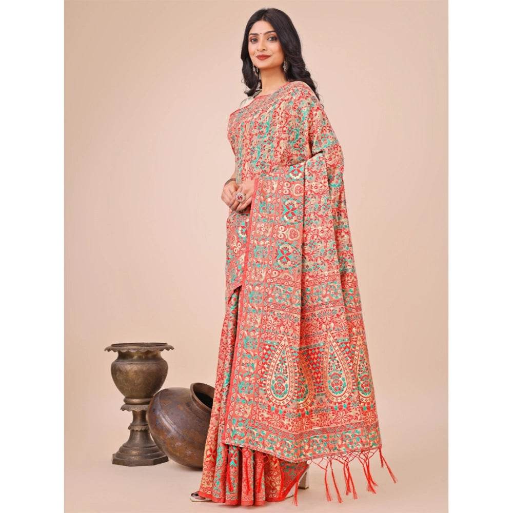 Generic Women's Cotton Printed Saree With Unstitched Blouse 5.5Mtr (Cream) - MYLUXURY LANE ENTERPRISE