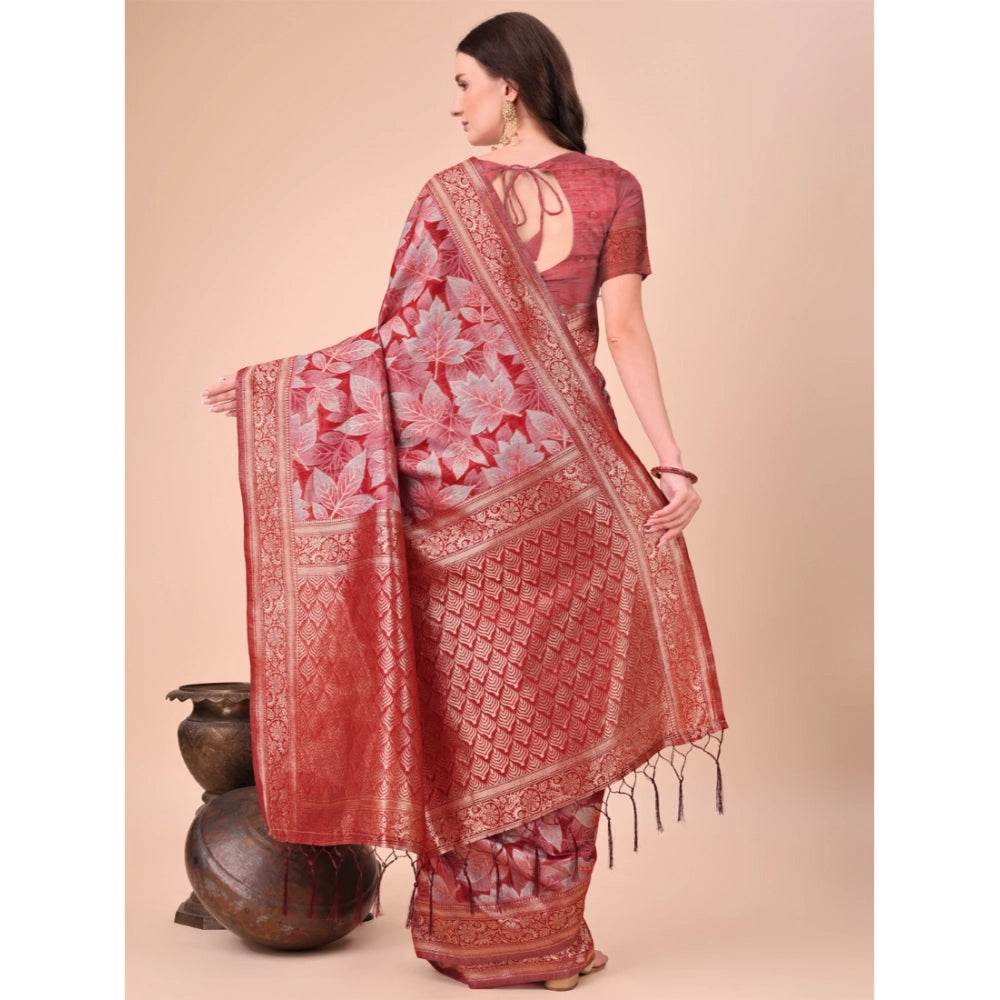 Generic Women's Cotton Printed Saree With Unstitched Blouse 5.5Mtr (Red) - MYLUXURY LANE ENTERPRISE
