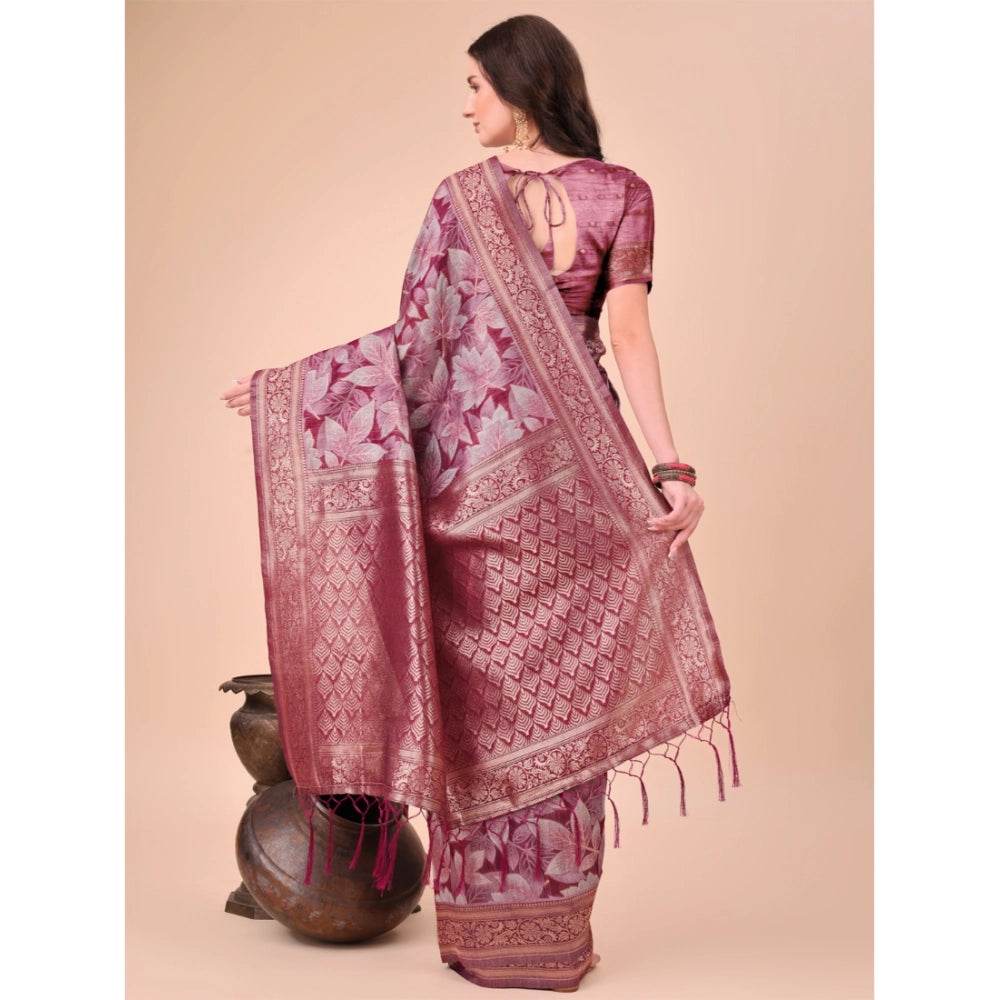 Generic Women's Cotton Printed Saree With Unstitched Blouse 5.5Mtr (Magenta) - MYLUXURY LANE ENTERPRISE