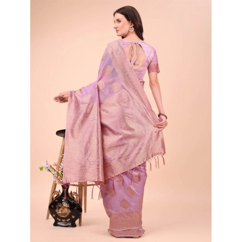 Generic Women's Cotton Printed Saree With Unstitched Blouse 5.5Mtr (Light Pink) - MYLUXURY LANE ENTERPRISE