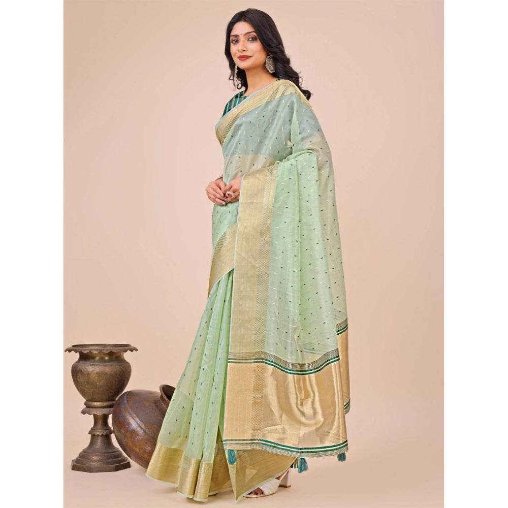 Generic Women's Organza Printed Saree With Unstitched Blouse 5.5Mtr (Olive Green) - MYLUXURY LANE ENTERPRISE