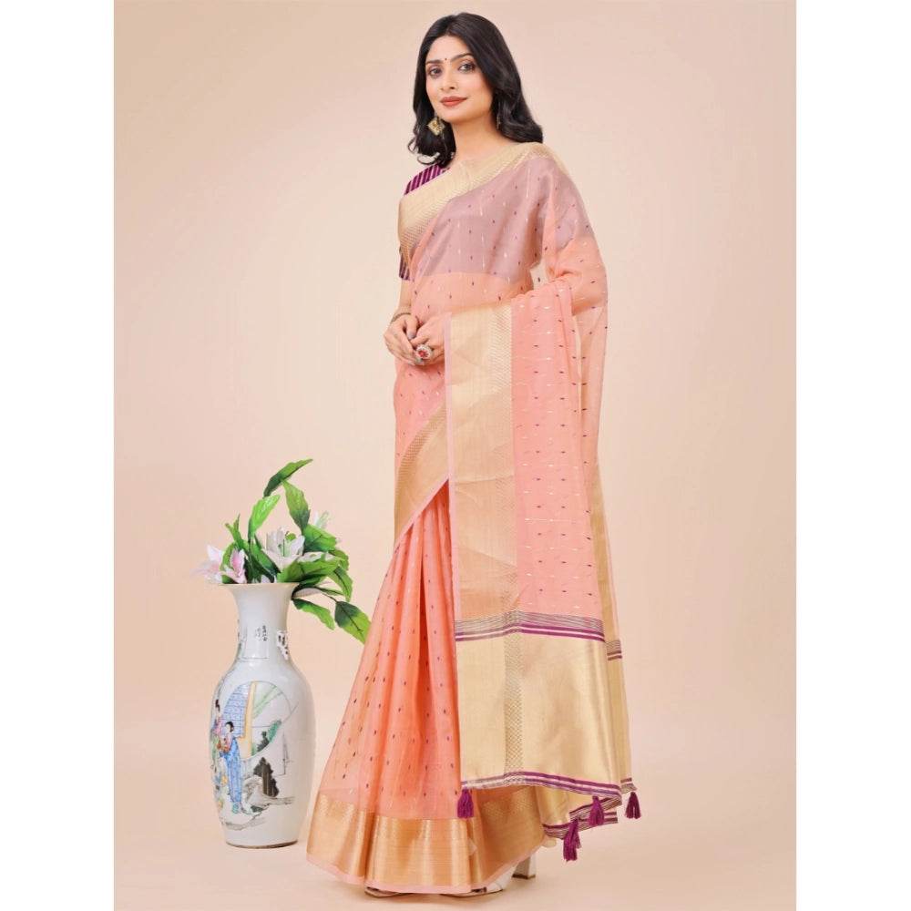 Generic Women's Organza Printed Saree With Unstitched Blouse 5.5Mtr (Light Pink) - MYLUXURY LANE ENTERPRISE