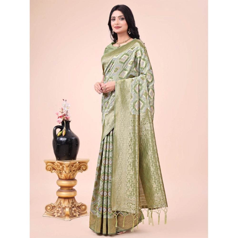 Generic Women's Cotton Printed Saree With Unstitched Blouse 5.5Mtr (Mhendi Green) - MYLUXURY LANE ENTERPRISE
