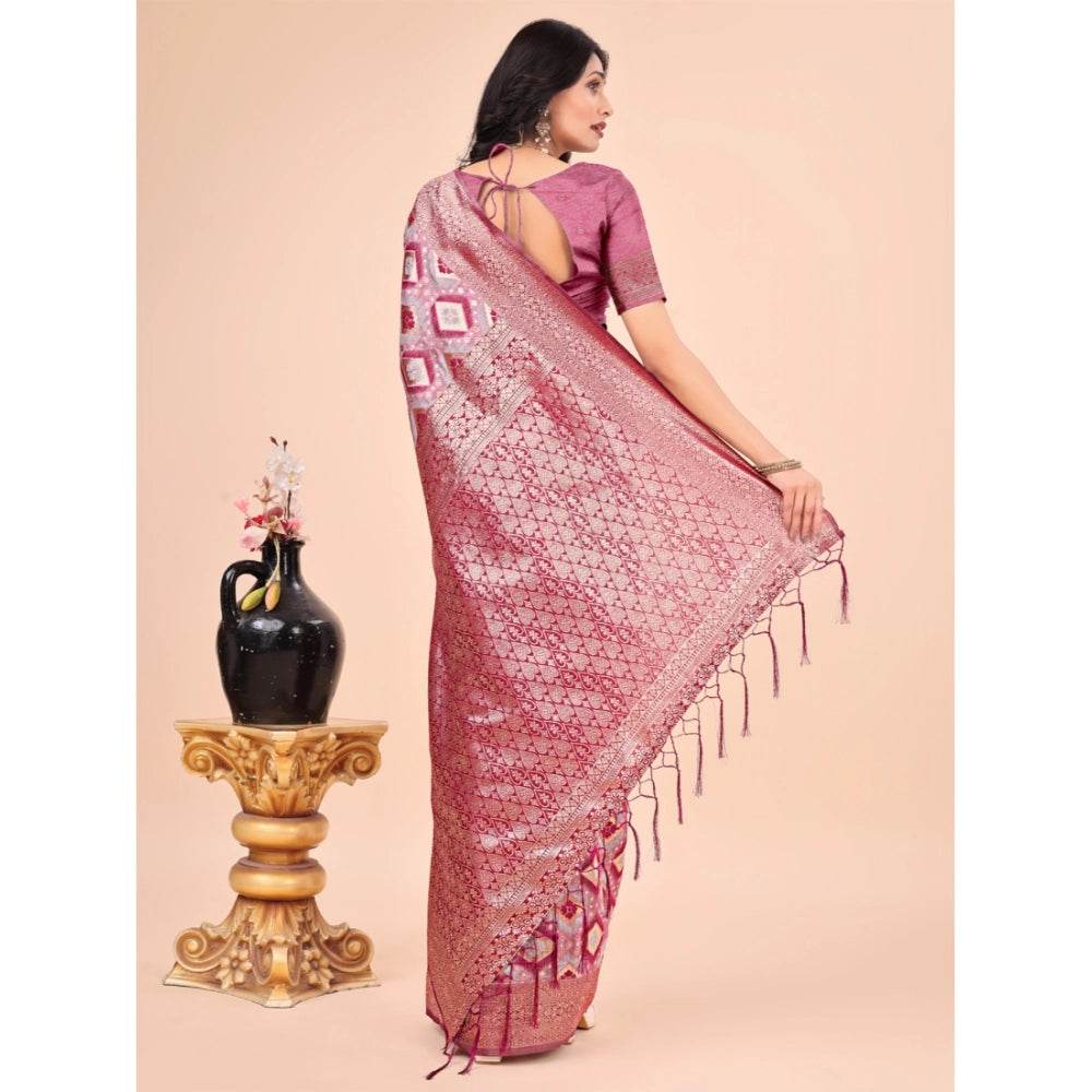 Generic Women's Cotton Printed Saree With Unstitched Blouse 5.5Mtr (Pink) - MYLUXURY LANE ENTERPRISE