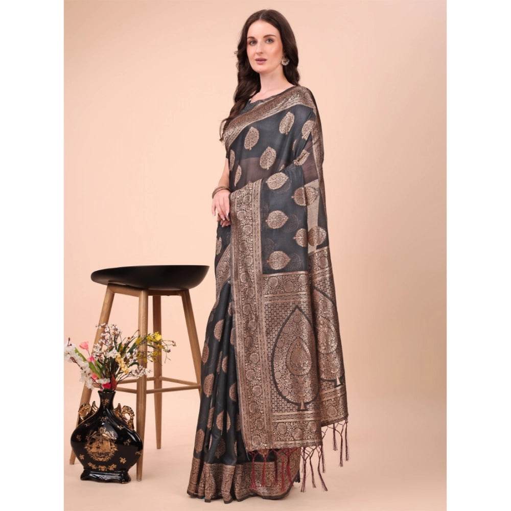 Generic Women's Cotton Printed Saree With Unstitched Blouse 5.5Mtr (Black) - MYLUXURY LANE ENTERPRISE