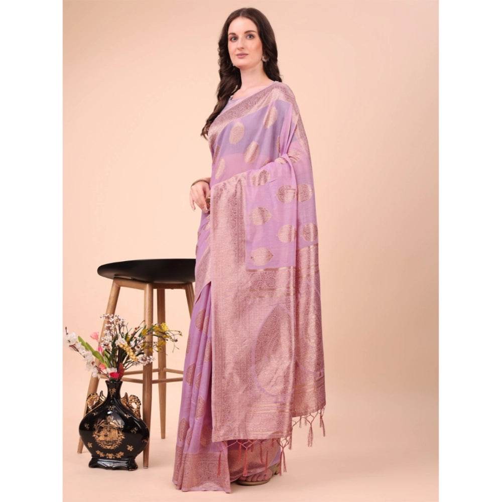 Generic Women's Cotton Printed Saree With Unstitched Blouse 5.5Mtr (Light Pink) - MYLUXURY LANE ENTERPRISE