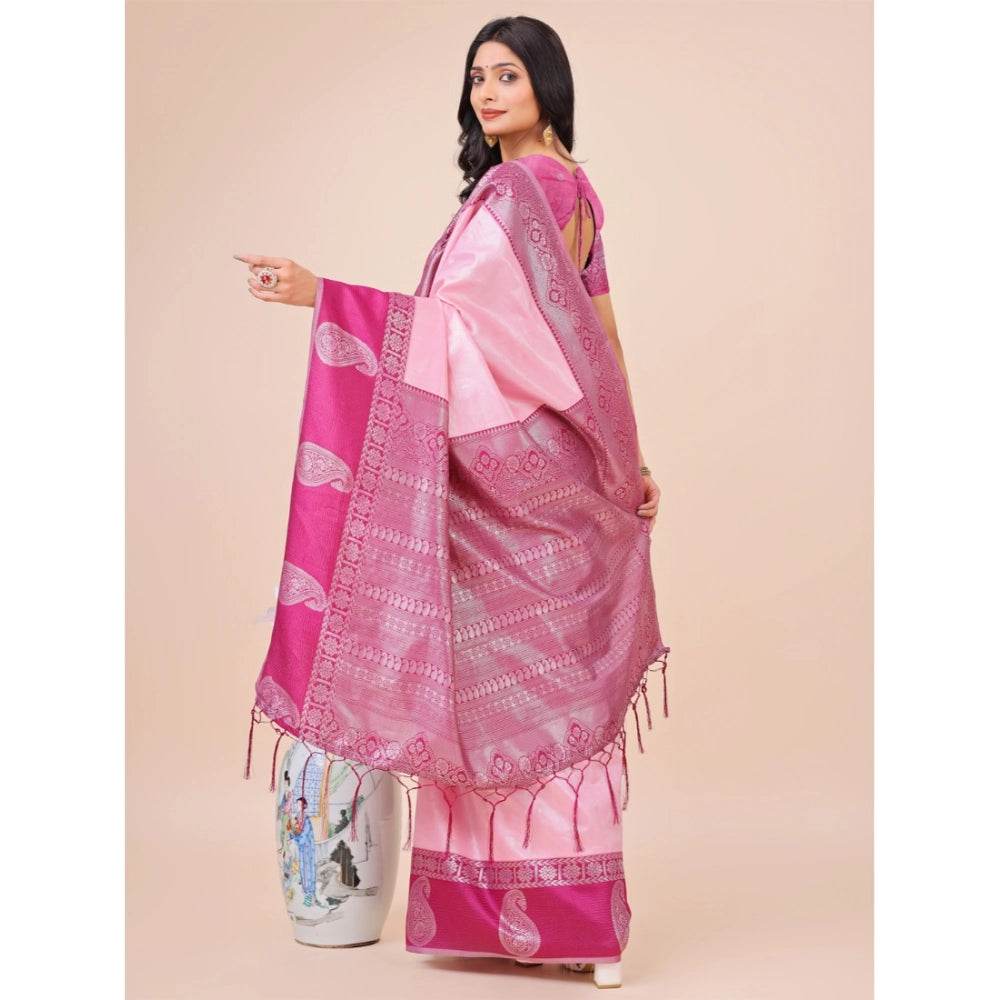 Generic Women's Lichi Silk Printed Saree With Unstitched Blouse 5.5Mtr (Light Pink) - MYLUXURY LANE ENTERPRISE