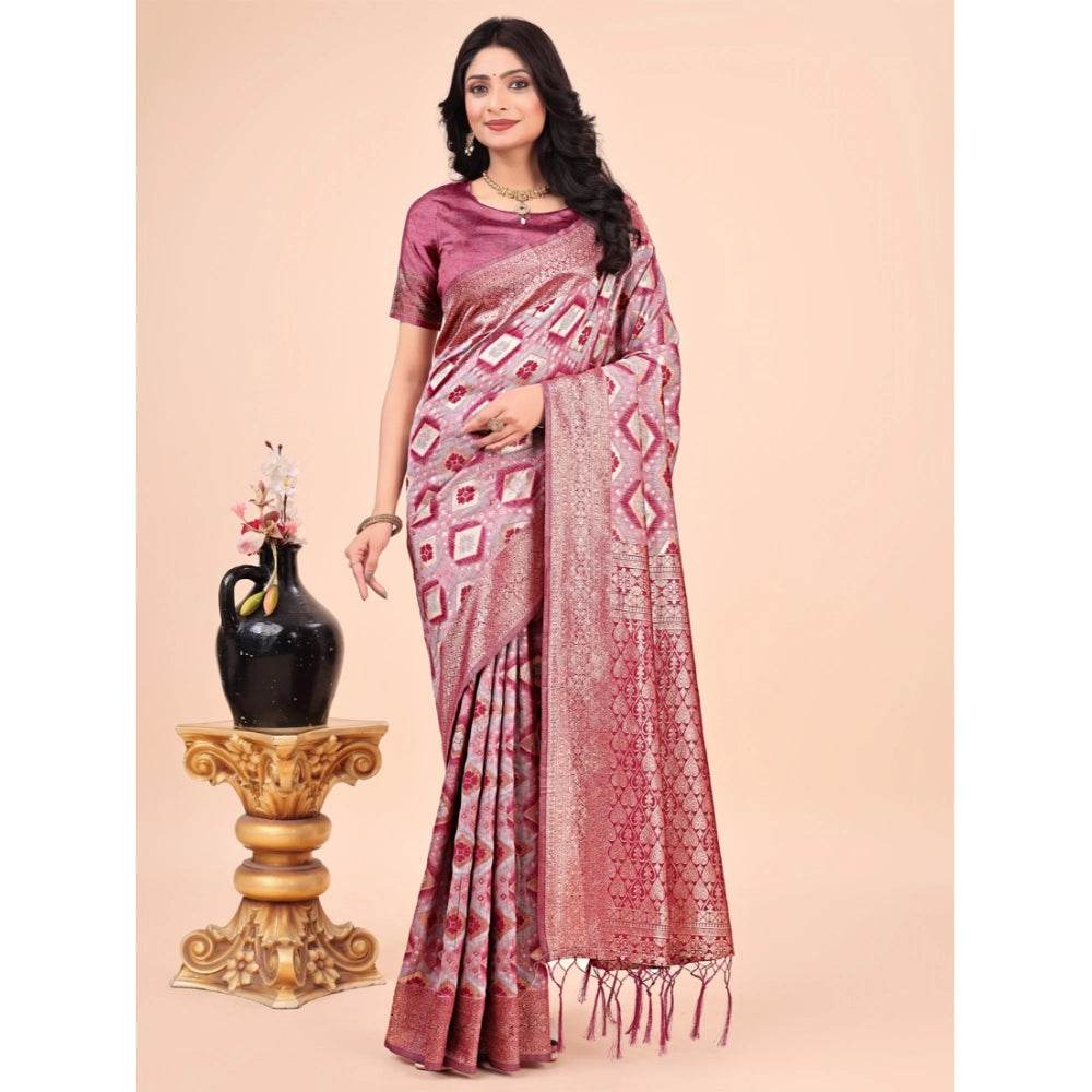Generic Women's Cotton Printed Saree With Unstitched Blouse 5.5Mtr (Pink) - MYLUXURY LANE ENTERPRISE