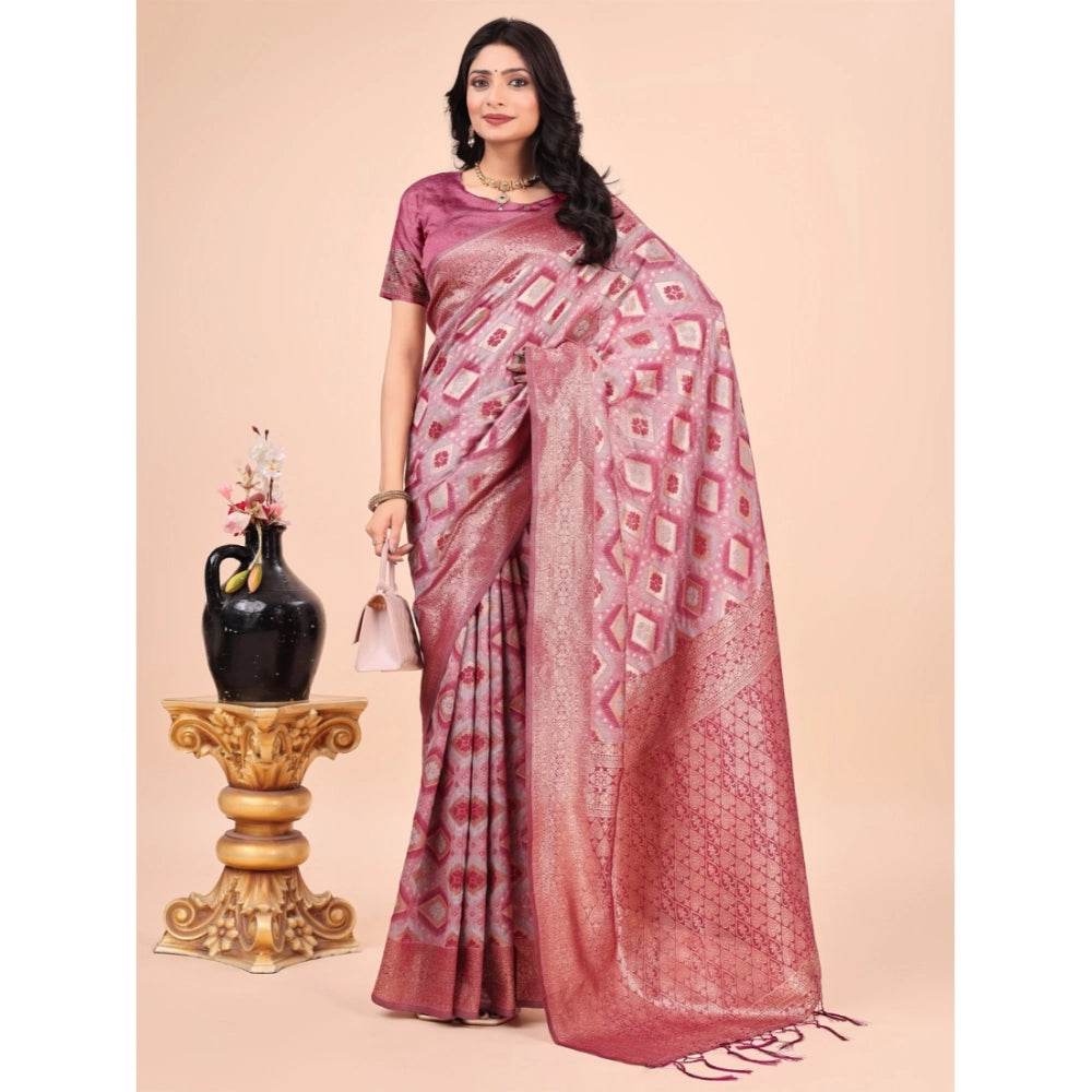 Generic Women's Cotton Printed Saree With Unstitched Blouse 5.5Mtr (Pink) - MYLUXURY LANE ENTERPRISE