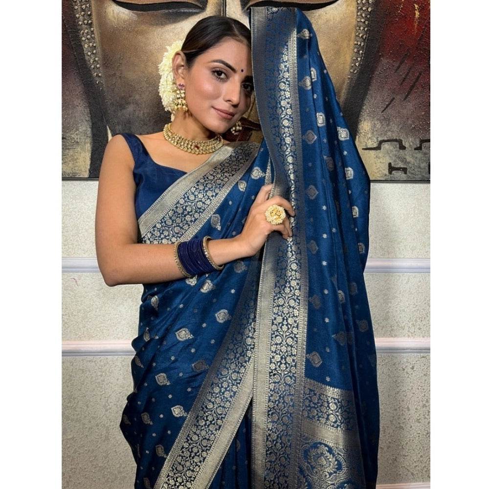 Generic Women's Silk Printed Saree With Unstitched Blouse 5.5Mtr (Rama) - MYLUXURY LANE ENTERPRISE