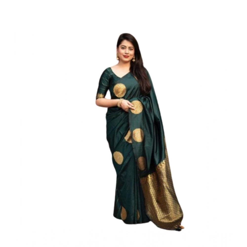 Generic Women's Silk Printed Saree With Unstitched Blouse 5.5Mtr (Green) - MYLUXURY LANE ENTERPRISE
