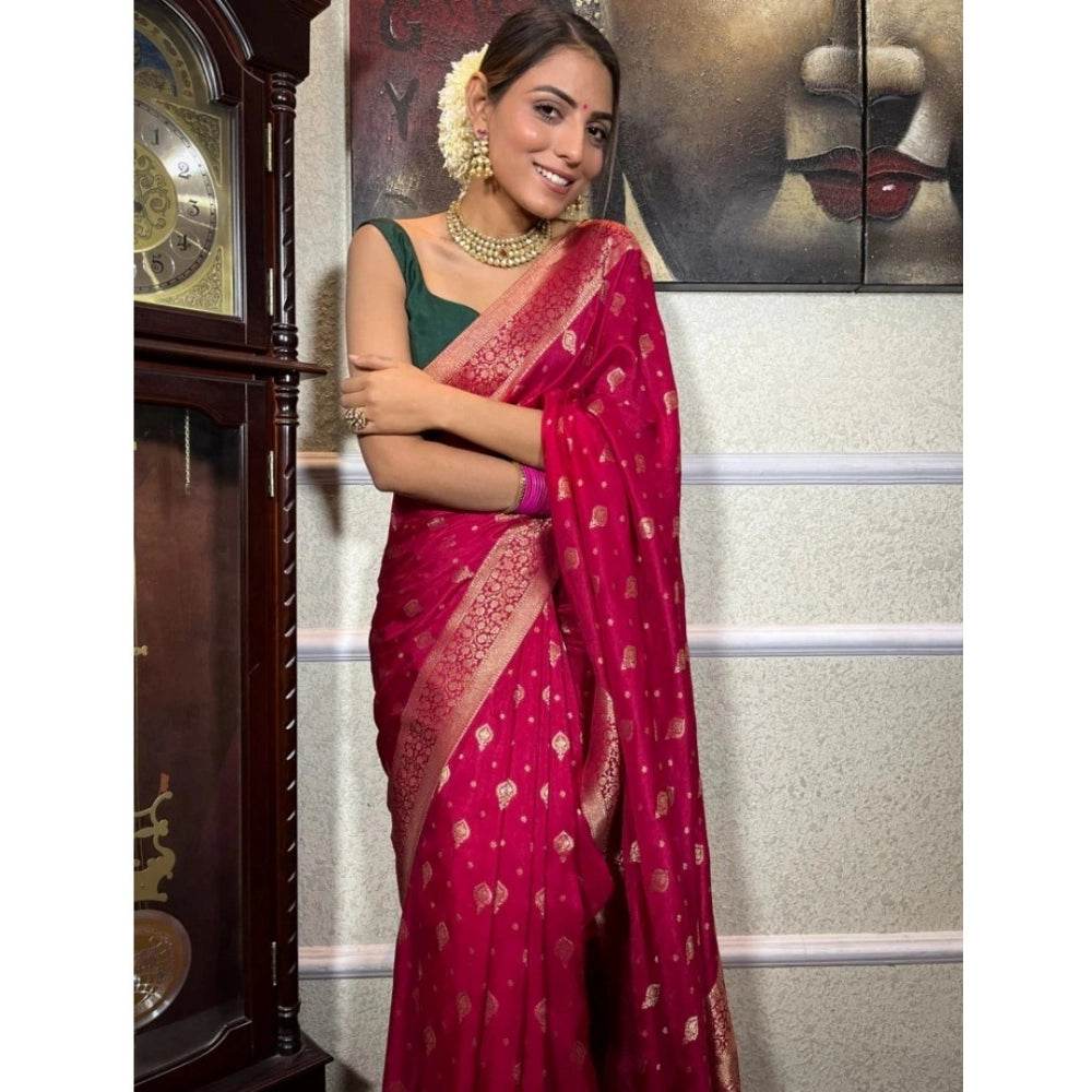 Generic Women's Silk Printed Saree With Unstitched Blouse 5.5Mtr (Rani Pink) - MYLUXURY LANE ENTERPRISE
