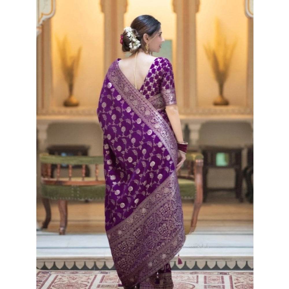 Generic Women's Silk Printed Saree With Unstitched Blouse 5.5Mtr (Purple) - MYLUXURY LANE ENTERPRISE