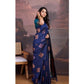 Generic Women's Silk Printed Saree With Unstitched Blouse 5.5Mtr (Navy Blue) - MYLUXURY LANE ENTERPRISE
