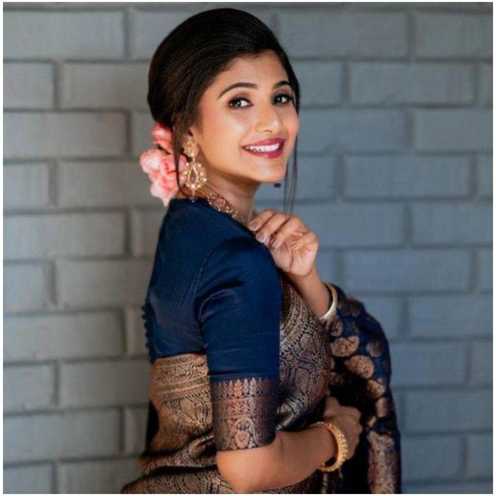 Generic Women's Silk Printed Saree With Unstitched Blouse 5.5Mtr (Blue) - MYLUXURY LANE ENTERPRISE