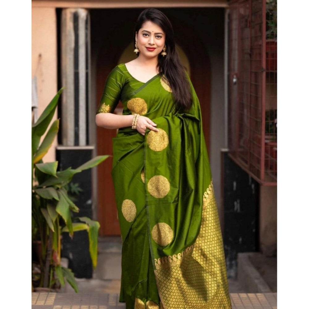 Generic Women's Silk Printed Saree With Unstitched Blouse 5.5Mtr (Green) - MYLUXURY LANE ENTERPRISE