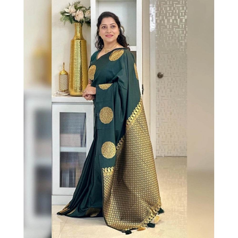 Generic Women's Silk Printed Saree With Unstitched Blouse 5.5Mtr (Green) - MYLUXURY LANE ENTERPRISE