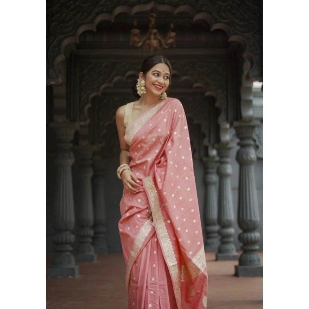 Generic Women's Cotton Printed Saree With Unstitched Blouse 5.5Mtr (Peach) - MYLUXURY LANE ENTERPRISE