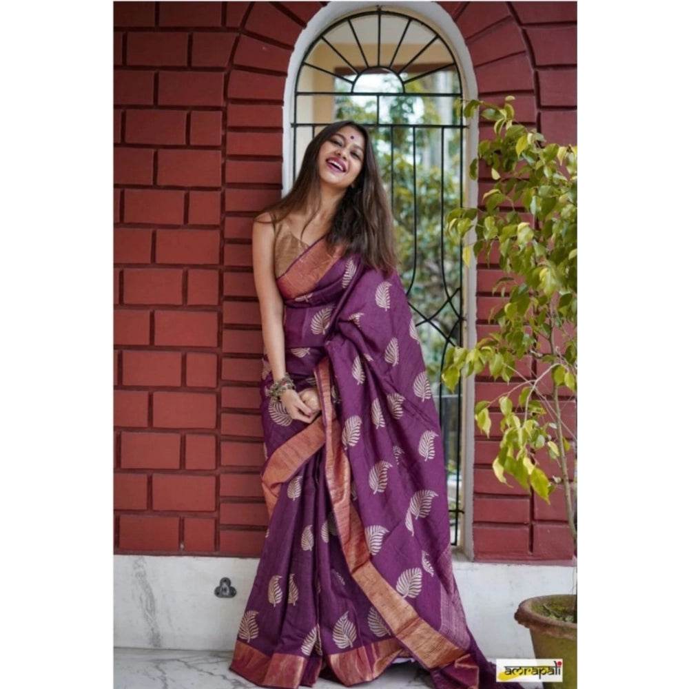 Generic Women's Silk Printed Saree With Unstitched Blouse 5.5Mtr (Purple) - MYLUXURY LANE ENTERPRISE