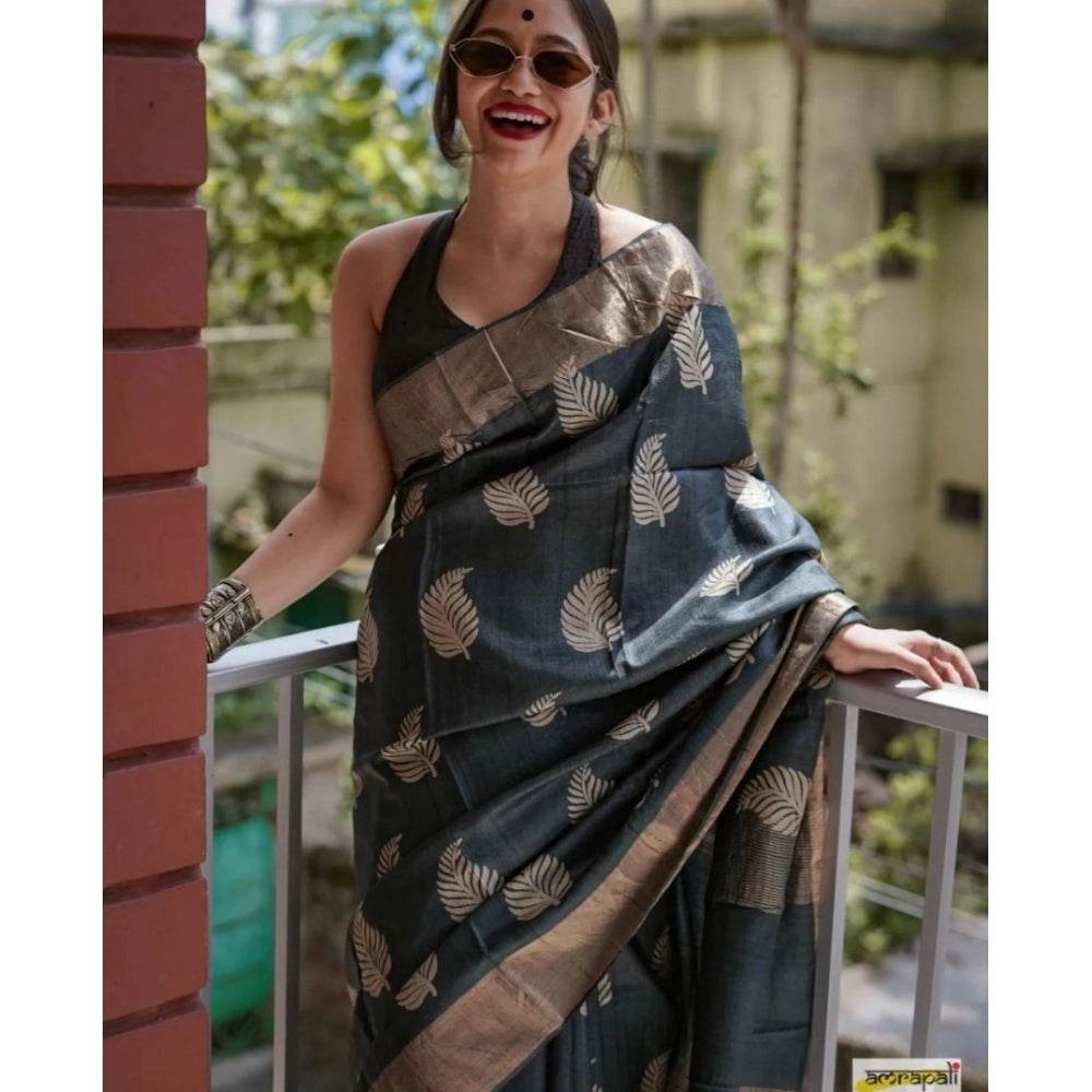 Generic Women's Silk Printed Saree With Unstitched Blouse 5.5Mtr (Black) - MYLUXURY LANE ENTERPRISE