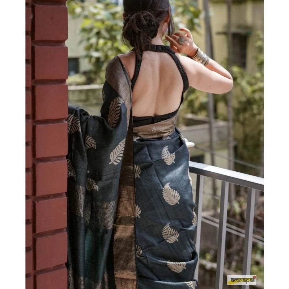 Generic Women's Silk Printed Saree With Unstitched Blouse 5.5Mtr (Black) - MYLUXURY LANE ENTERPRISE