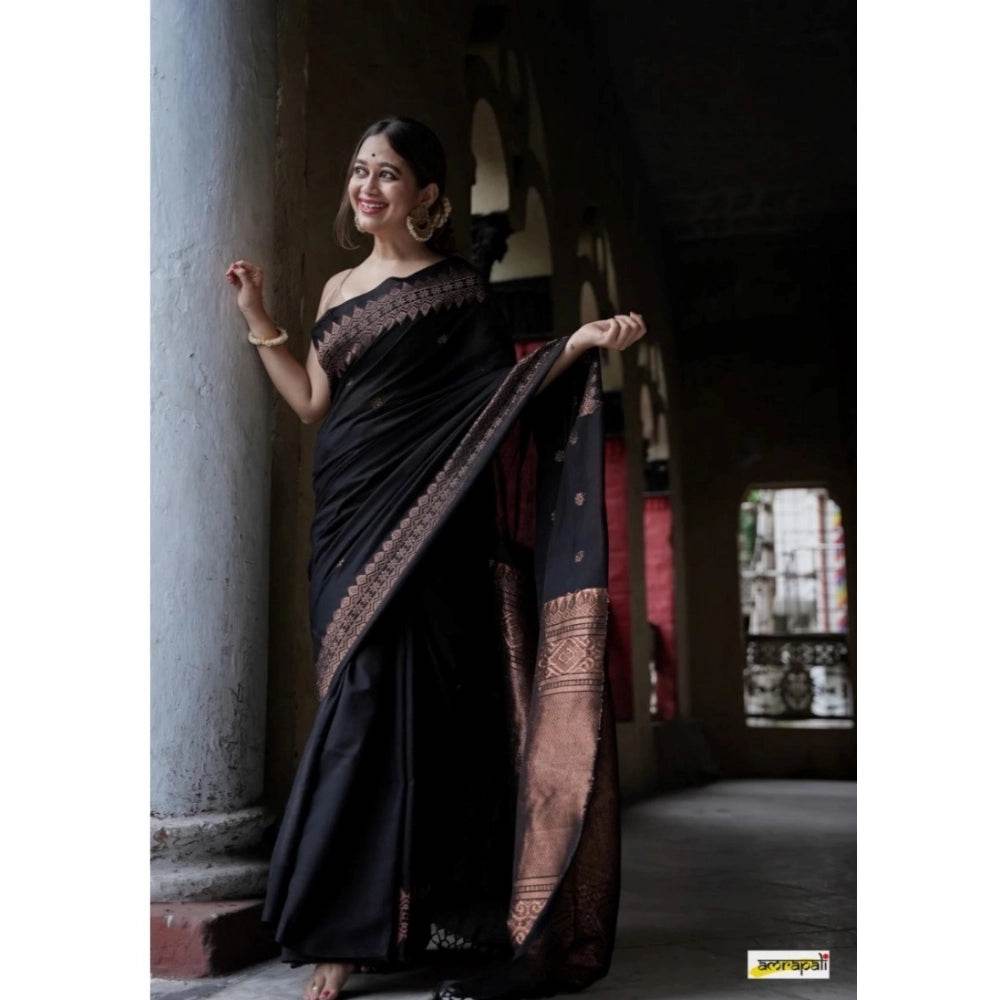 Generic Women's Silk Printed Saree With Unstitched Blouse 5.5Mtr (Black) - MYLUXURY LANE ENTERPRISE