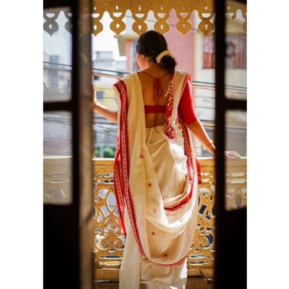 Generic Women's Cotton Printed Saree With Unstitched Blouse 5.5Mtr (White) - MYLUXURY LANE ENTERPRISE