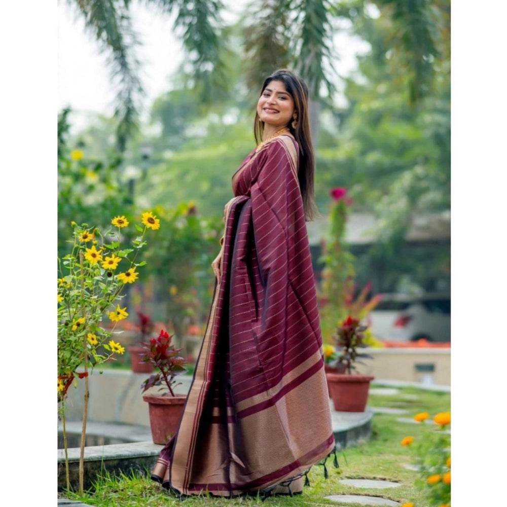 Generic Women's Silk Printed Saree With Unstitched Blouse 5.5Mtr (Maroon) - MYLUXURY LANE ENTERPRISE