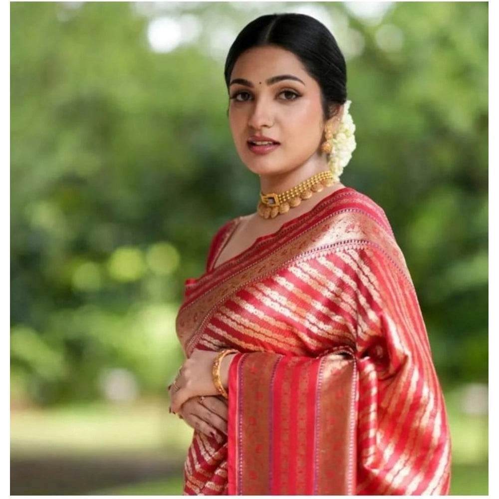 Generic Women's Silk Printed Saree With Unstitched Blouse 5.5Mtr (Pink) - MYLUXURY LANE ENTERPRISE