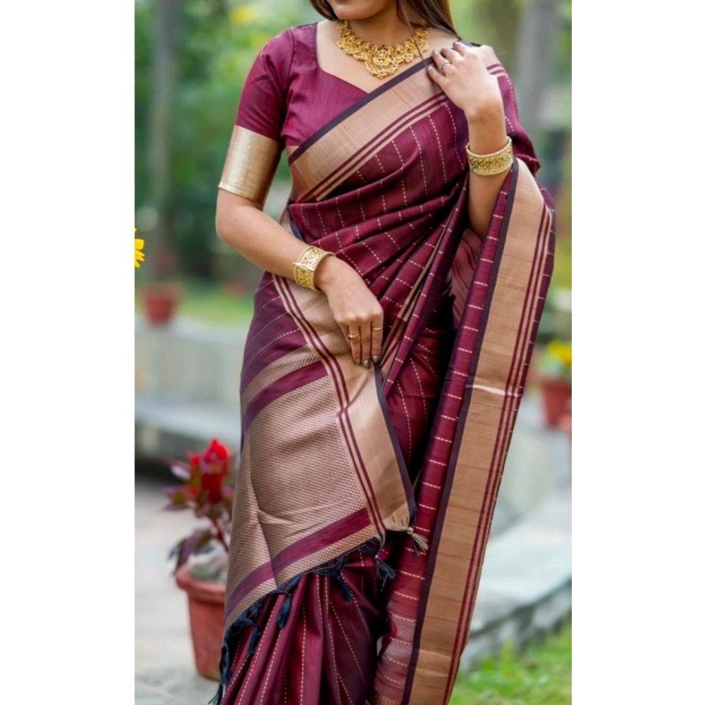Generic Women's Silk Printed Saree With Unstitched Blouse 5.5Mtr (Maroon) - MYLUXURY LANE ENTERPRISE