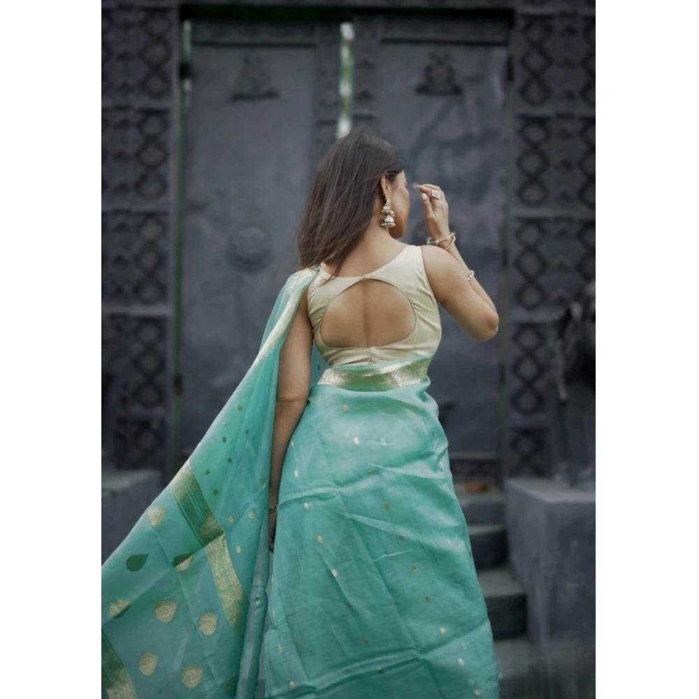 Generic Women's Cotton Printed Saree With Unstitched Blouse 5.5Mtr (Sky) - MYLUXURY LANE ENTERPRISE