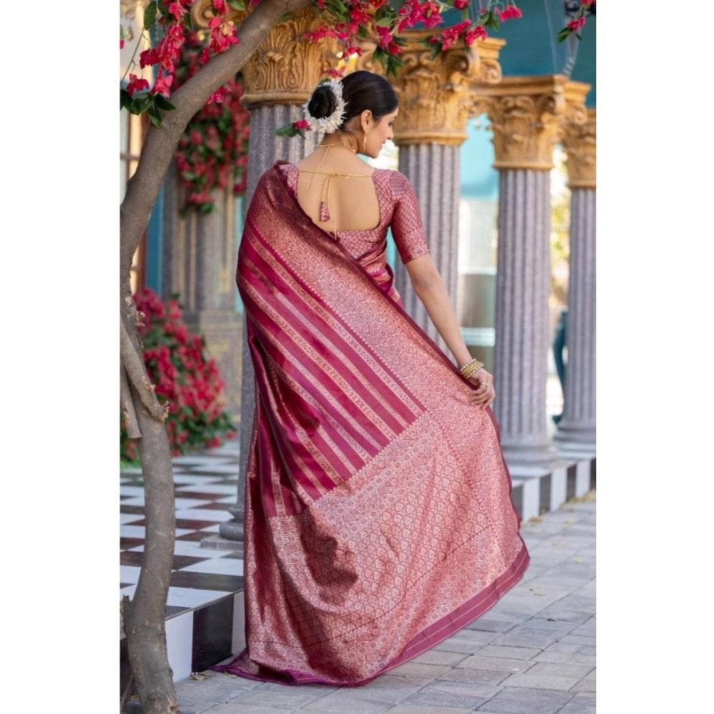 Generic Women's Silk Printed Saree With Unstitched Blouse 5.5Mtr (Pink) - MYLUXURY LANE ENTERPRISE