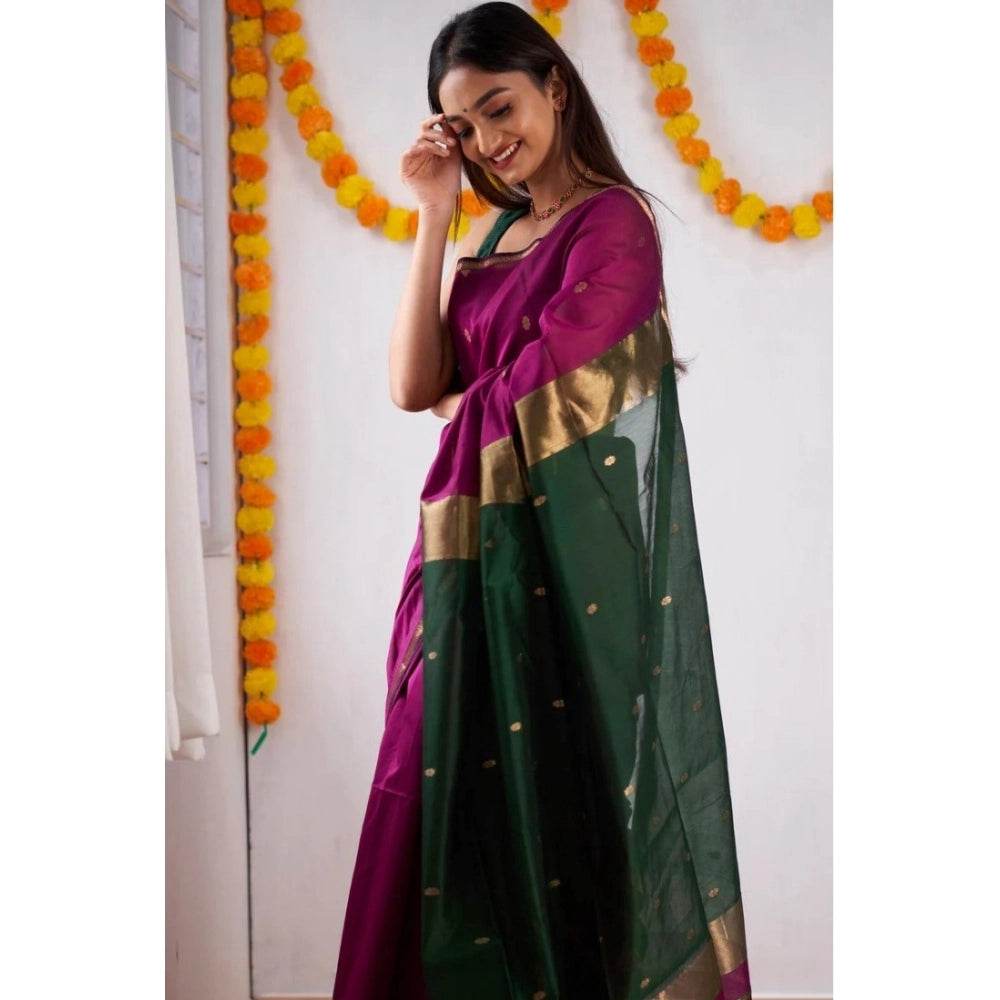 Generic Women's Cotton Printed Saree With Unstitched Blouse 5.5Mtr (Wine) - MYLUXURY LANE ENTERPRISE